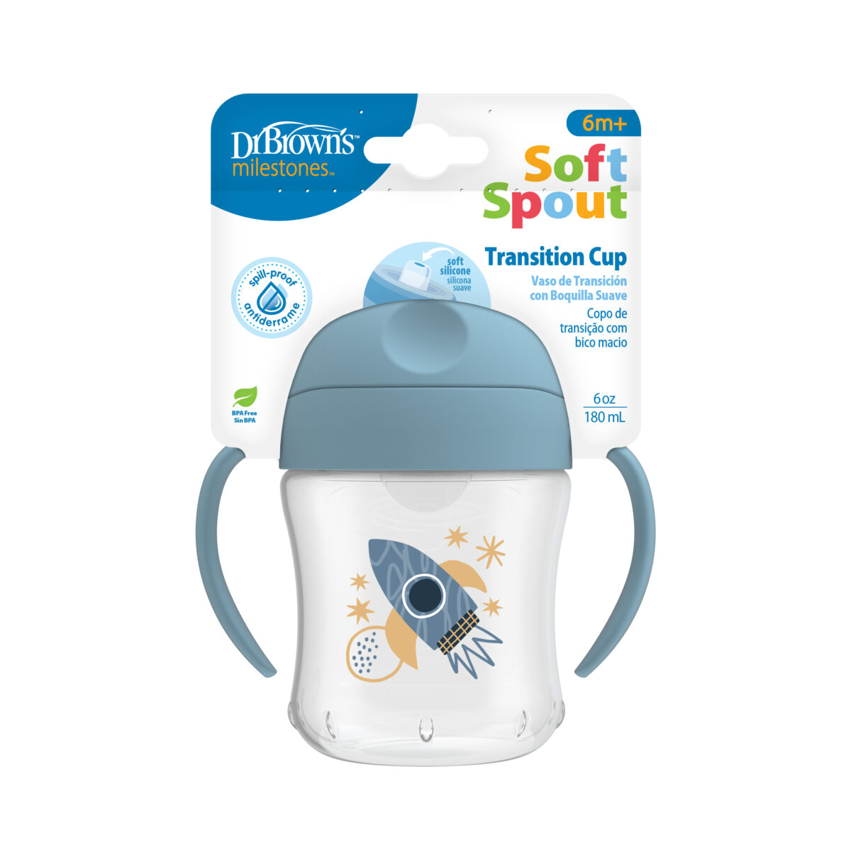 Vaso de Transición Antiderrame con boquilla Suave 6 oz/180ml color azul - Imagen 2
