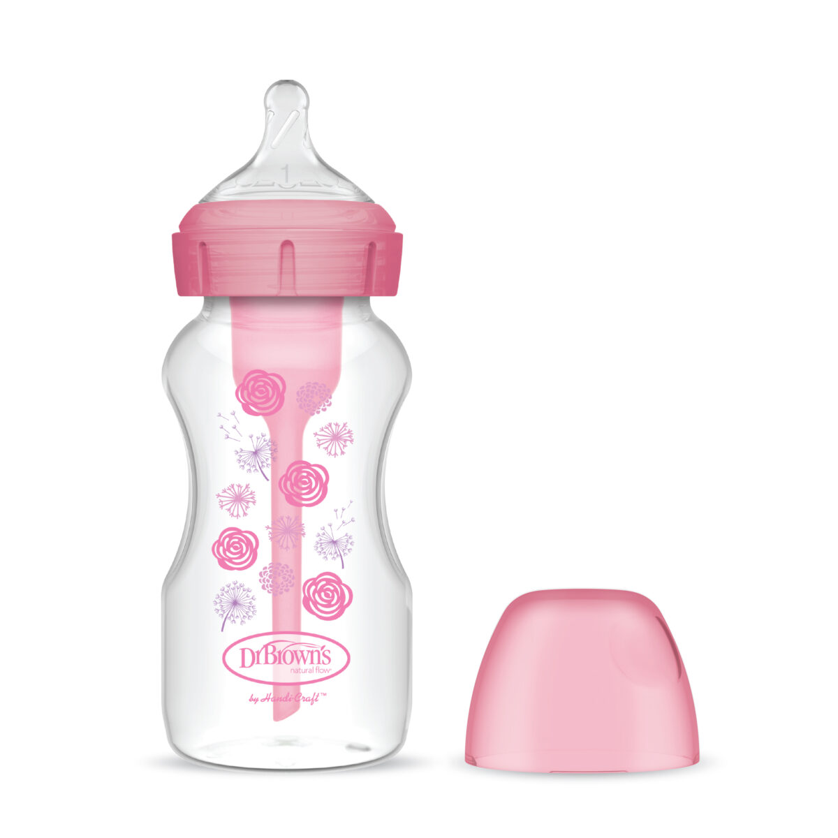 Biberón de Polipropileno Boca Ancha 9oz/270ml - Rosa Flores