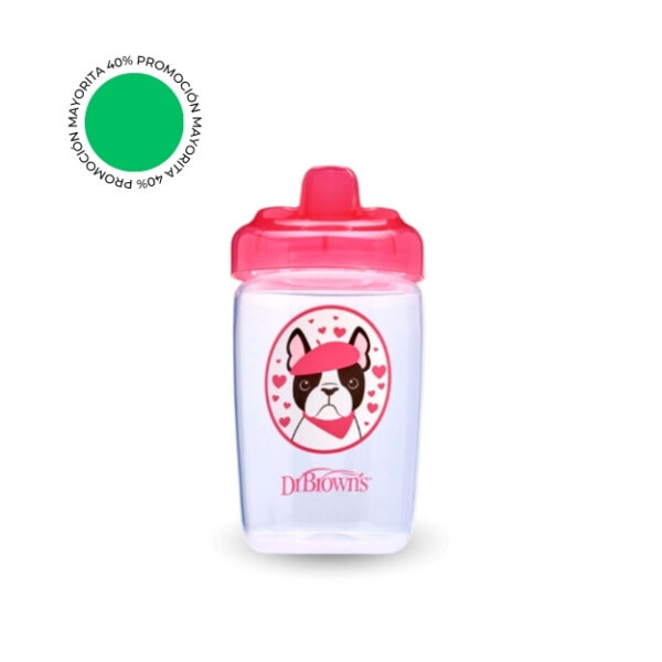 Vaso de transición Antiderrame con boquilla dura de 12 oz/350ml perro rosado