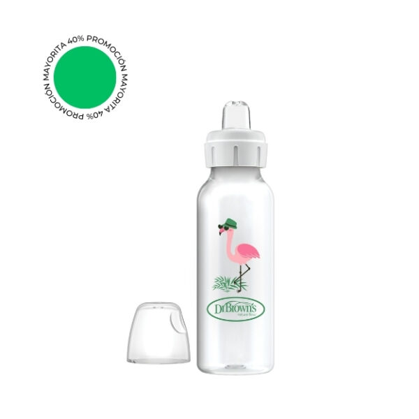 Biberón de Polipropileno de Transición Boca Estrecha con Boquilla 8oz/250ml - Flamenco