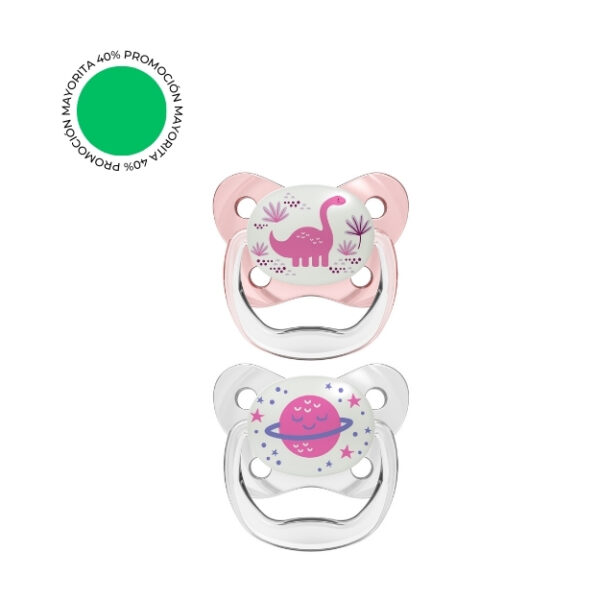 Set x2 Chupones PreVent de 6 a 18 meses brilla en la oscuridad - Rosa