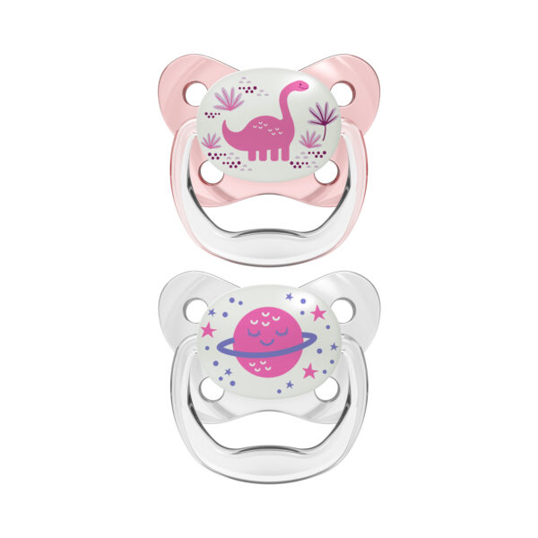 Set x2 Chupones PreVent de 6 a 18 meses brilla en la oscuridad - Rosa