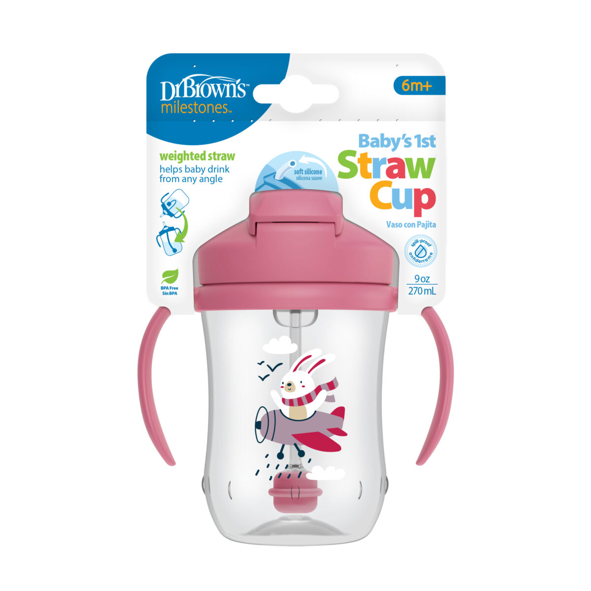Vaso de Transición con cañita de 9 oz. Color: Rosado - Imagen 2