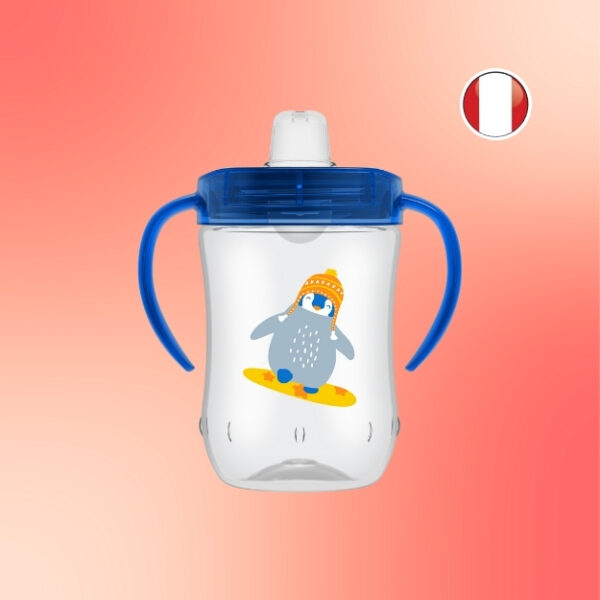 Vaso de niño de Boquilla Suave con Asas, Pinguino Azul 9oz/ 270ml