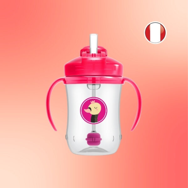 Vaso de Transición con cañita de 9 oz. Color: Rosado