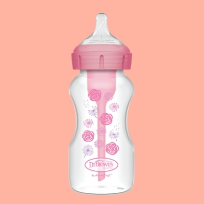 Biberón de Polipropileno Boca Ancha 9oz/270ml - Rosa Flores