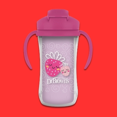 Vaso con cañita 10 oz/300ml con asas - Rosado