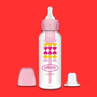 Kit de transición 2 en 1 Boca estrecha 8oz/250ml - Corazones Rosados