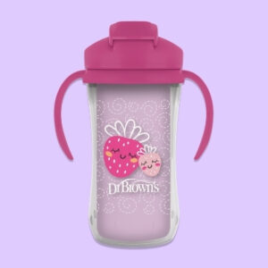 Vaso con cañita 10 oz/300ml con asas - Rosado
